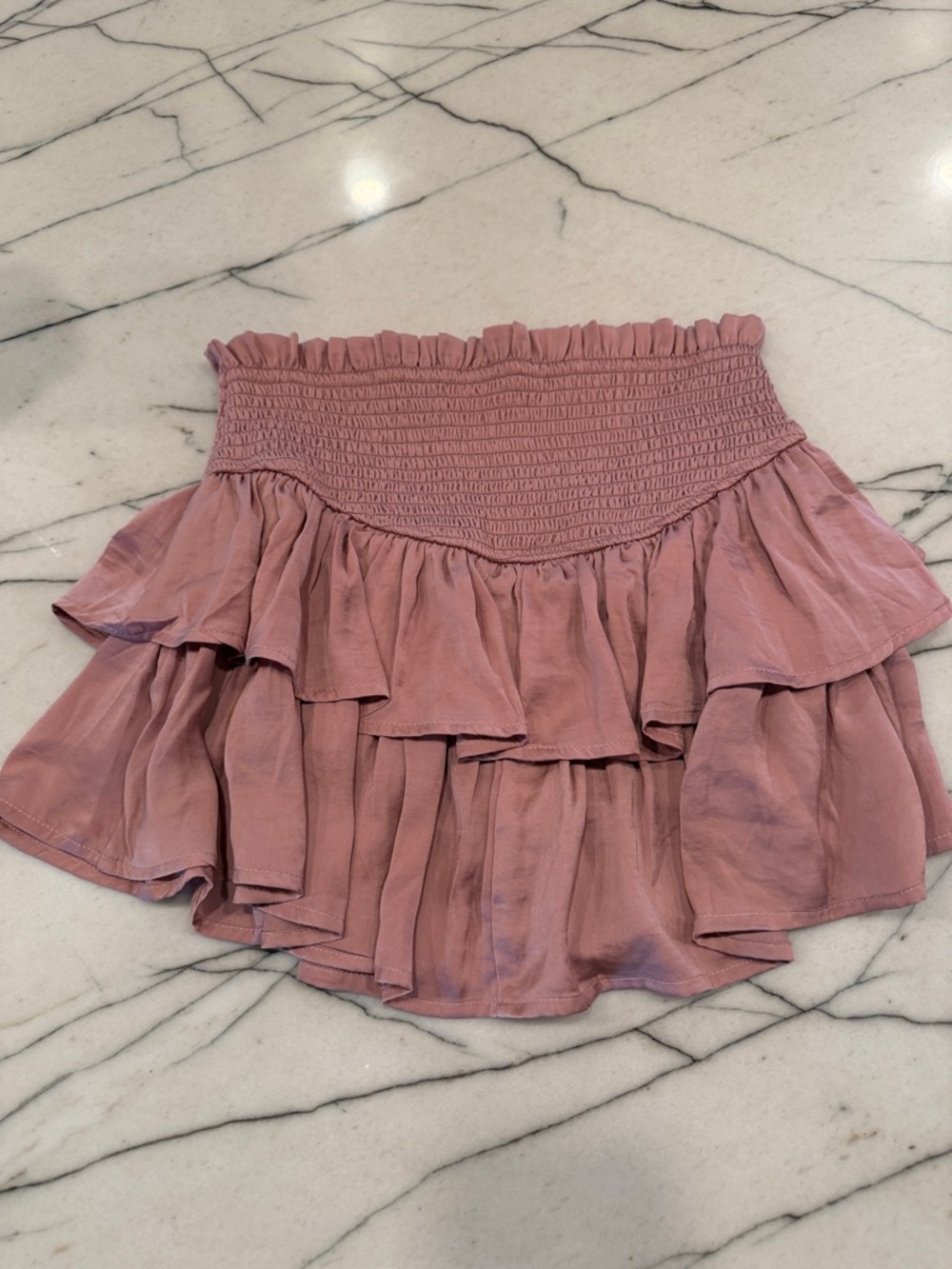 Altar'd State Rose Pink Smocked Tiered Ruffle Mini Skirt